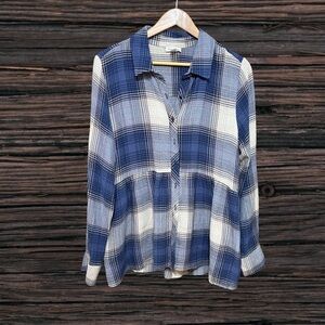 Tribal Blue Button Down Tunic with Notched Collar